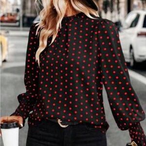 Ann Taylor Black Top with Red Dots